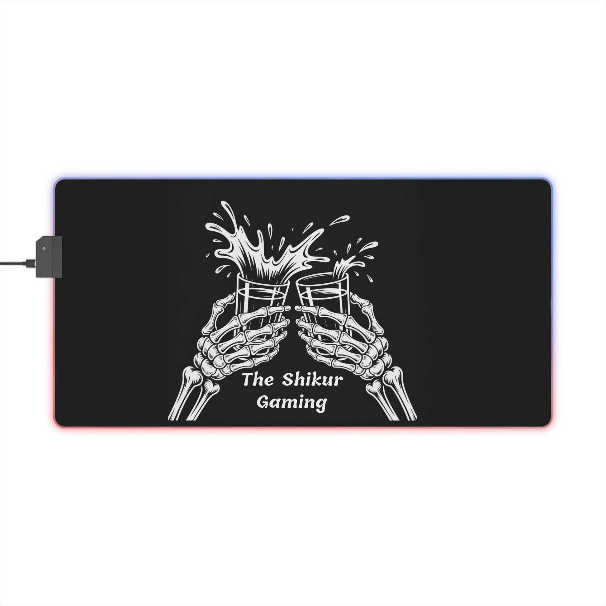 LED Gaming Mouse Pad with Skeleton Cheers Design, Gamer Desk Accessory, RGB Lighting Mouse Mat, Cool Gaming Gift, PC Setup Decor - Up In Arms