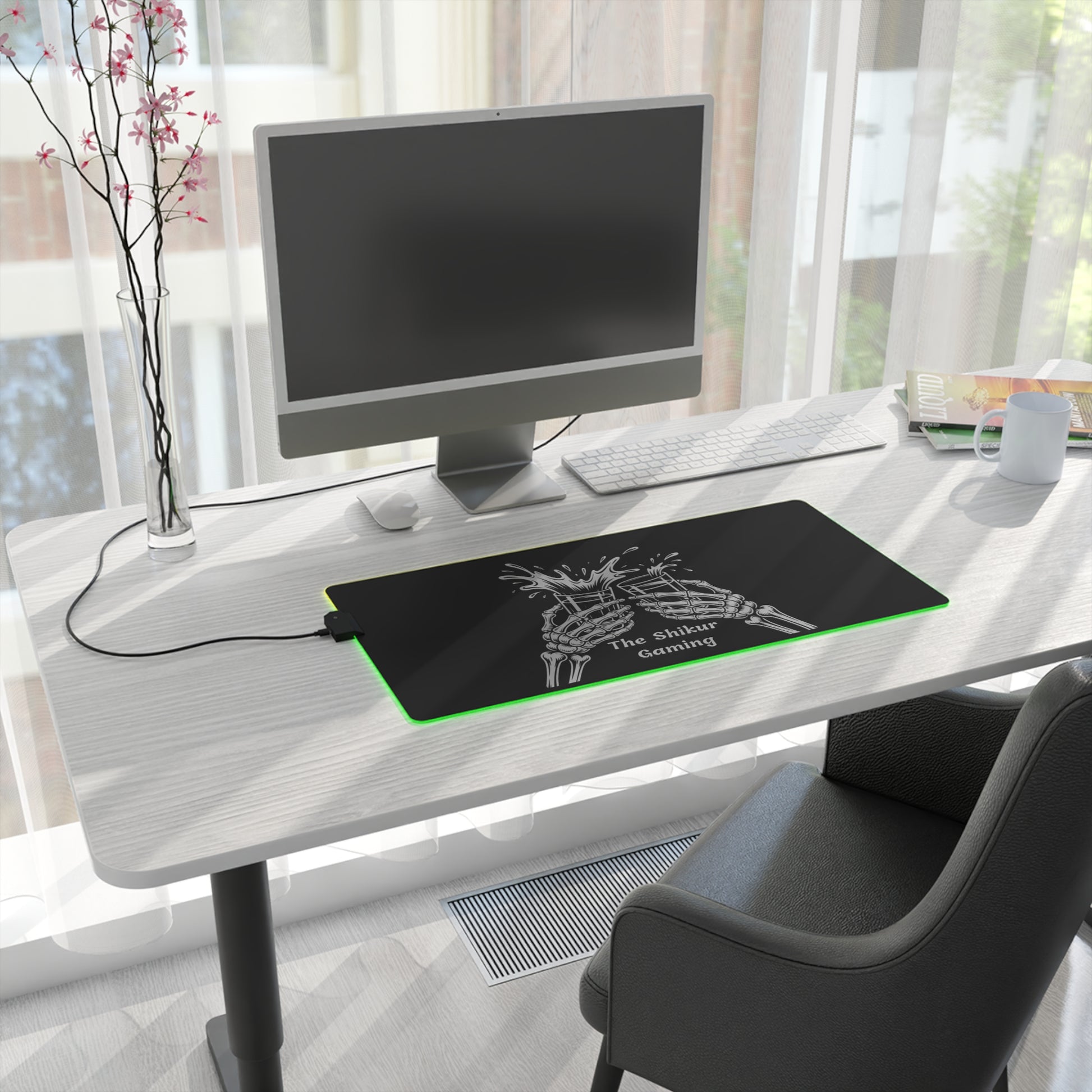 LED Gaming Mouse Pad with Skeleton Cheers Design, Gamer Desk Accessory, RGB Lighting Mouse Mat, Cool Gaming Gift, PC Setup Decor - Up In Arms
