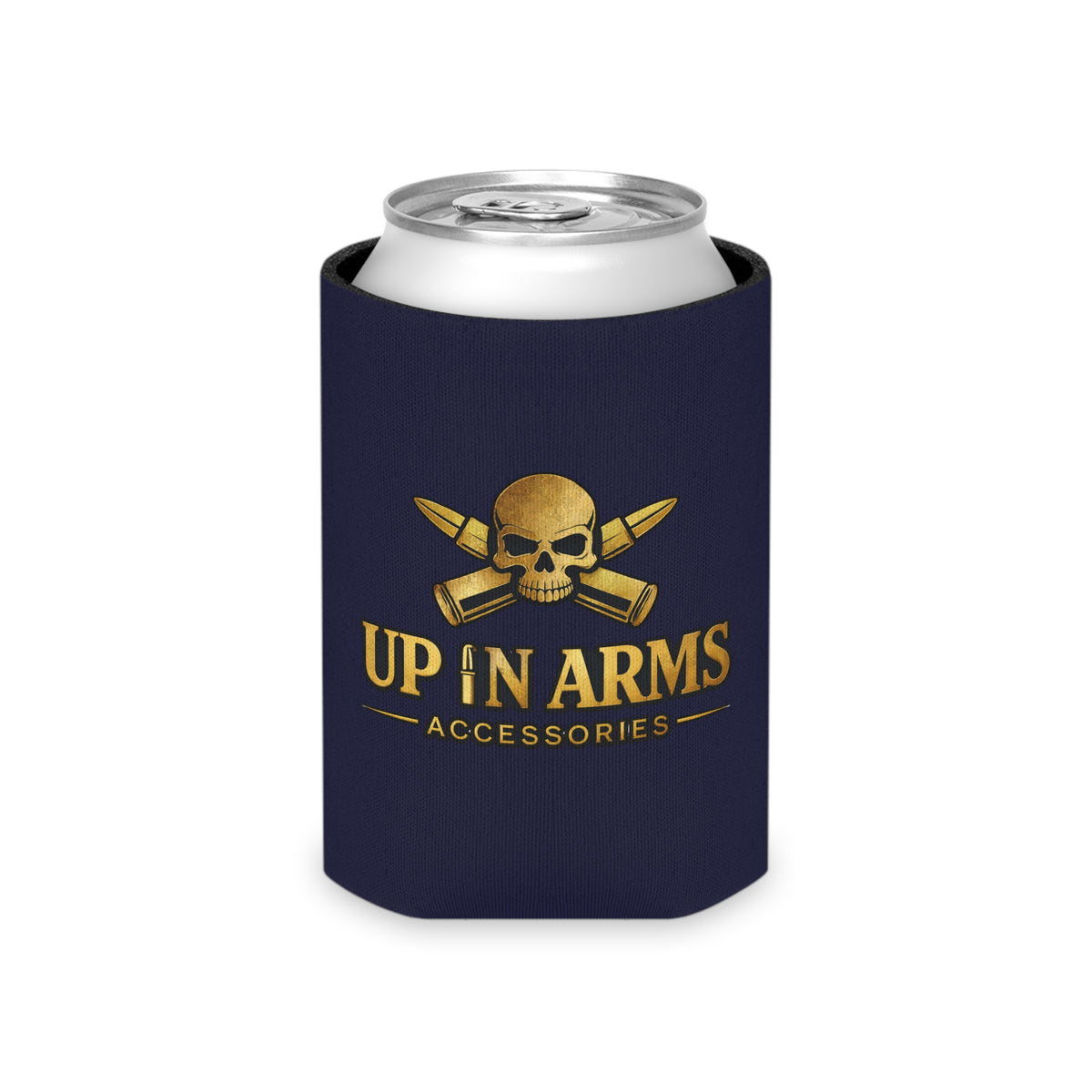 Up In Arms Logo Can Cooler — Navy Beer Koozie