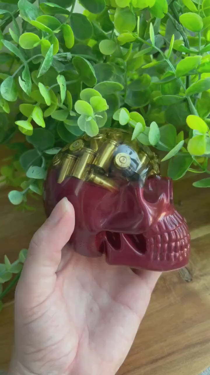 Red Bullet Skull | Epoxy Resin Skull | Skull Decoration | Bullet decoration | man cave gift | man cave decoration